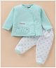 Wonderchild Full Sleeves Animals Embroidered Top & Polka Dots Printed Footed Pajama - Aqua & White