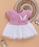 Wonderchild Half Sleeves Stone Embellished Bow Applique Detailed Colour Blocked Knee Length Dress - Mud Pink