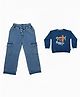CRUNCHY NACHOS Knitted Knit Full Sleeves Rocket Text Printed Plane Applique Detailed Sweatshirt & Jeans Set - Blue