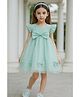 A Little Fable Woven Half sleeves  Sequin Embellished Bow Detailed Dress - Blue