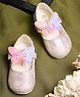 Mine Sole Glitter Embellished Floral & Butterfly Applique Detailed Velcro Closure Ballerinas - Silver