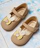 Mine Sole Bow Applique Detailed & Bunny Ear Detailed Velcro Closure Mary Jane Ballerinas - Gold