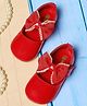 Mine Sole Pearl Embellished Bow Applique Detailed Velcro Closure Ballerinas - Red