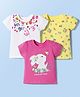 Doodle Poodle 100% Cotton Knit Half Sleeves T-Shirts With Bunny & Floral Print Pack of 3 - Yellow Pink & White