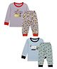 Kidbea Cotton Knit Pack Of 2 Full Sleeves Cute Bee & Spring Text Printed Night Suit Set - Purple & Blue