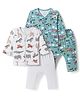 OHMS Single Jersey Knit Full Sleeves Co-ords Night Suit With Jungle Theme Print Pack Of 2 - White & Teal Blue
