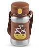 JAYPEE Lil Buds Baby Sipper Bottle for Kids |Food Grade Inner Stainless Steel with Straw|Better Grip with Silicone Cladding|Adjustable Strap for Easy Carry|Drinking Sipper, Brown -350 ml
