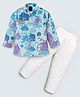 Kiwi Cotton Woven Full Sleeves Jungle Theme Printed Kurta Pyjama Set - Blue & White