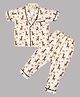 Kiwi Cotton Woven Half Sleeves Giraffe Printed Coordinating Night Suit Set - Brown