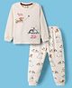 Mini Donuts Single Jersey Knit Full Sleeves T-Shirt & Pyjama Night Suit With Dog Print - Beige