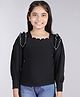 Cutiekins Woven Full Sleeves Pearls Embellished Frill Detailed Top - Black & White