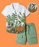 OLLINGTON ST. Cotton Knit Half Sleeves Printed Shirt & Shorts Set - White & Olive green