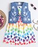 Bright Stars KIDSWEAR Denim Woven Sleeveless Hearts Printed & Floral Embroidered Dress With Jacket - Blue
