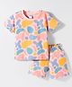 Tango Single Jersey Knit Half Sleeves Abstract Printed Co-Ords T-Shirt & Shorts Set - Light Peach