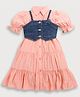 Tiny Girl Cotton Woven Half Puffed Sleeves Solid Shirt Style Tiered Dress With Jacket - Peach