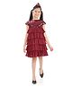 Tiny Girl Woven Cap Sleeves Sequins Embellished Floral Applique Detailed Layered Dress - Maroon