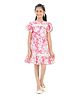 Tiny Girl Woven Half Sleeves Floral Printed Lace Detailed Dress - Pink