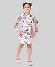 Tiny Girl Woven Full Peasant Sleeves Floral Printed & Applique Detailed Dress With Belt - Light Pink