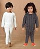 MoMaa Cotton Blend Knit Pack Of 2 Full Sleeves Striped Thermal Set - White & Charcoal