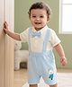 Babyoye 100% Cotton Knit Half Sleeves Solid Colour Polo T-Shirt with Bow Applique & Bear Printed Shorts - Cream & Light Blue