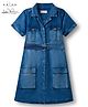 Arias Cotton Woven Half Sleeves Washed Denim Dress With Belt - Blue