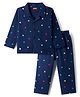 Babyhug Cotton Knit Full Sleeves Co-ord Night Suit With Polka Dot Print - Navy Blue