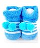 Akinos Kids Cotton Knit Striped Pom Pom Embellished Booties - Blue