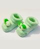 Akinos Kids Cotton Knit Striped & Pom Pom Embellished Booties - Green