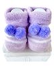 Akinos Kids Cotton Knit Striped Pom Pom Embellished Booties - Purple