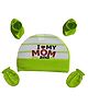 Akinos Kids Cotton I Love My Mom & Dad Text Printed Striped Cap With Mittens & Booties Set - Green - Circumference - 40 Cms