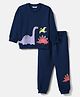 Nautinati Fleece Knit Full Sleeves Dinosaur Printed Winter Sweatshirt & Joggers Set - Blue