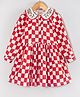 Hugsntugs Cotton Woven Full Sleeves Chessboard Checked Dress - Red