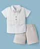 Child World Textile Woven Half Sleeves Striped 3 Piece Party Suit with Bow Applique - Beige