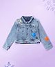 Kiddopanti Denim Woven Full Sleeves Stars Applique Detailed Washed Crop Jacket - Light Rag Wash Blue