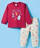 Zero Knitted Full Sleeves Musical Instruments Printed T-Shirt & Joggers Pant Set - Maroon & Beige