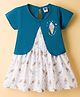 Teddy Sinker Knit Half Sleeves Frock With Ice Cream Print - Teal Blue