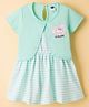 Teddy Sinker Knit Half Sleeves Striped Frock With Kitty Print - Sea Green