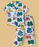 Teddy Sinker Knit Half Sleeves Shirt & Pajama Co-ords Night Suit With Vehicle Print - White