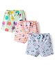 Teddy Sinker Knit Above Knee Length Shorts With Floral Print Pack Of 3 - Pink Blue & Sea Green