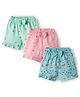 Teddy Sinker Knit Above Knee Length Shorts With Floral Print Pack Of 3 - Pink Sea Green & Blue