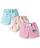 Teddy Sinker Knit Above Knee Length Shorts With Unicorn Print Pack Of 3 - Light Blue Peach & Light Blue