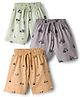 Teddy Sinker Knit Above Knee Length Shorts With Vehicle Print Pack Of 3 - Light Green Lilac & Light Orange