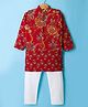 Teentaare Cotton Woven Full Sleeves Floral Printed Kurta Pajama Set with Jacket - Red