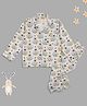 Pyjama Party Pure Cotton Woven Full Sleeves Baby Zebra Printed Coordinating Night Suit Set - Off White
