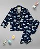 Pyjama Party Cotton Woven Full Sleeves Bunnies In The Clouds Printed Coordinating Night Suit Set - Navy Blue