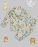 Pyjama Party Pure Cotton Woven Full Sleeves Baby Animals Printed Coordinating Night Suit Set - Green