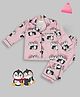 Pyjama Party Pure Cotton Woven Full Sleeves Baby Penguins Printed Coordinating Night Suit Set - Pink