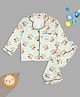 Pyjama Party Cotton Woven Full Sleeves Monkey Printed Coordinating Night Suit Set - Green