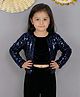 Lil' Drama Velvet Knit Full Sleeves Sequins Embellished Jacket - Navy Blue