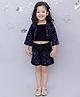Lil' Drama Velvet Knit Full Sleeves Sequins Embellished Jacket & Shorts Set - Navy Blue